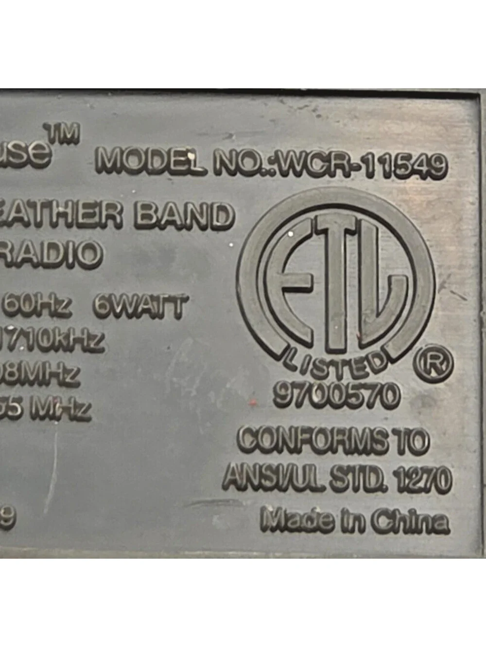 White-Westinghouse WCR-11649 AM FM Weather Band Alarm Clock Radio Tested